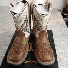 Dan Post Lil' Kite Days Western Cowboy Boots Girls 11.5 D Square Toe Tan White
