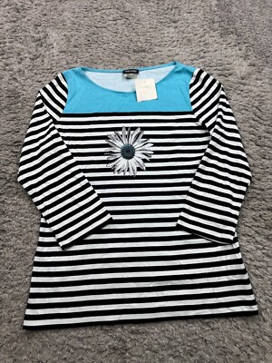 Gerry Weber Top Women 8 Black Striped 40 Venezia Sunflower Tricot Shirt NWT