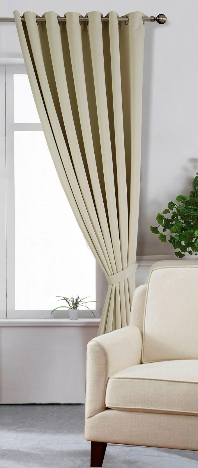 Extra Long 300cm Eyelet Window / Door Curtain Blackout Oyster Grey Soft To Touch