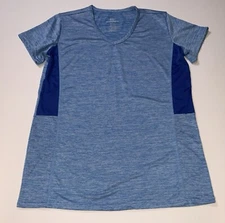 Real Essentials Women's Top Small V-Neck Active Workout Shirt Blue Heather