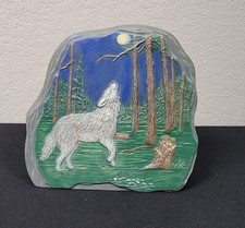 Hand-Painted Ceramic Wolf Rock - Wolf Howling In The Woods Ceramic