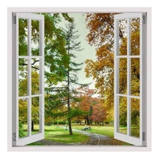 Colorful Park In The Autumn by Fake 3D Window | Canvas (Rolled) | Wall art