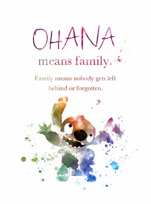 Stich Zitat KUNSTDRUCK Illustration, Ohana bedeutet Familie, Wandbild Geschenk, Geschenk