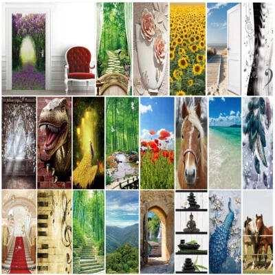 3D Wall Art Beach Flowers Horse Door Sticker PVC Decal Self-adhesive Wrap Mural - image 1 of 4