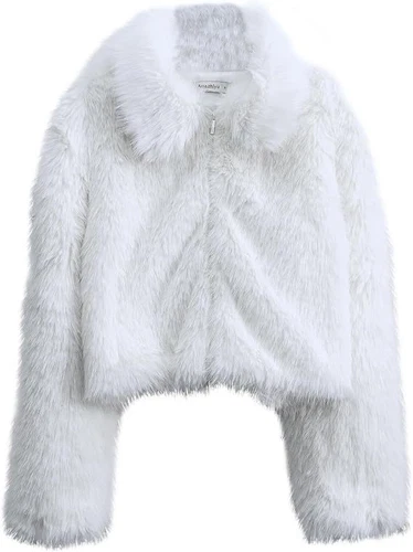 Women' Faux Fur Short Long Sleeve Jacket Zipper Warm Coat Faux Fur - Foto 5 di 28