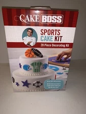 CAKE BOSS 28-Pc SPORTS Cake Decorating Kit Tools,Cutters,Bags,Tips NEW Box Party