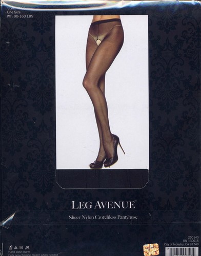 Sheer Nylon Crotchless Pantyhose Adult Reg or Plus Black Leg Avenue 1905 1905Q - Picture 8 of 10