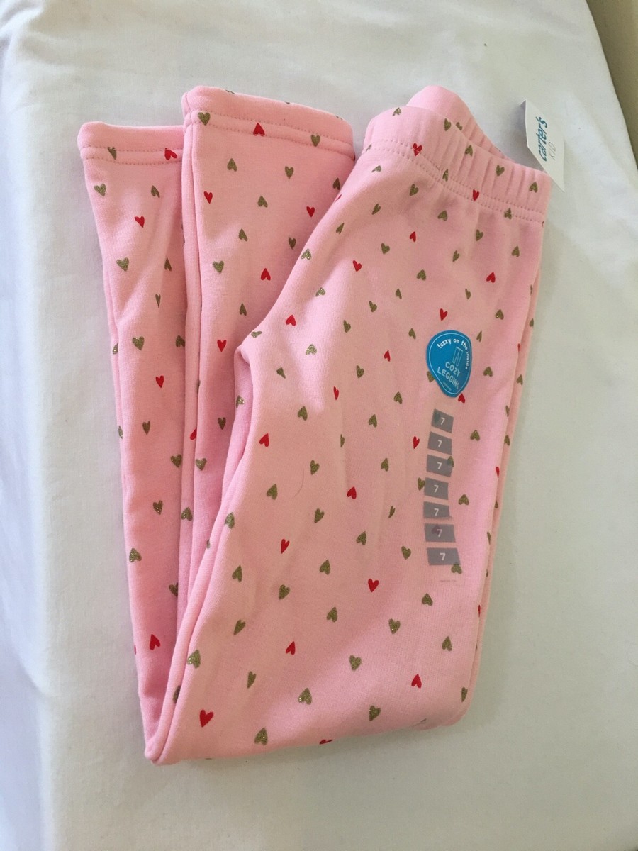 NWT Carter's Cozy Fleece Hearts Leggings Girls Pink