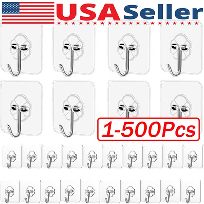 #ad 1 500 PCS Stainless Steel Adhesive Sticky Hooks Heavy Duty Wall Hook Hangers lot $35.66