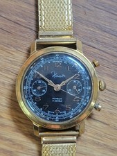 Herma Incabloc 17 Jewels Montre Bracelet Homme Chronographe Plaqué Or P2329