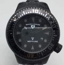 Swiss Legend Neptune Watch Men 53mm Black Tone Date 100M Stainless New Battery