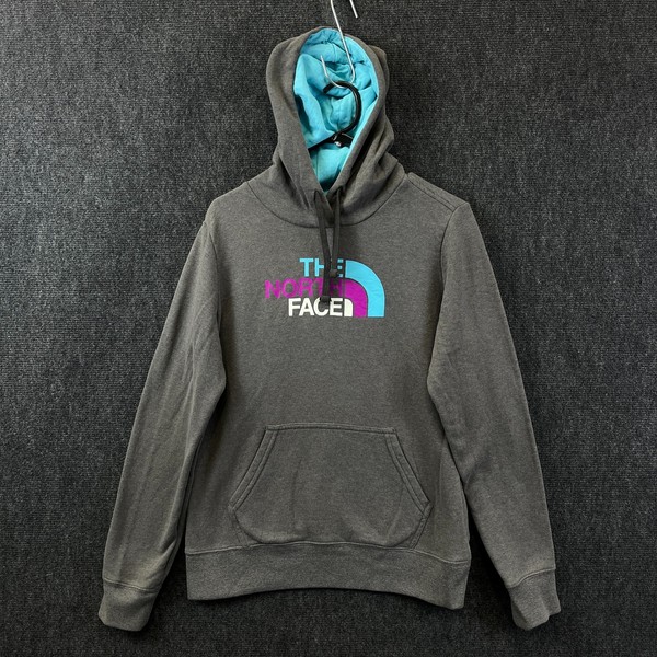 The North Face Half Dome Womens Pullover Hoodie Grey Multi Graphic Fleece Size M