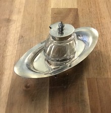 Sterling Silver Lidded Glass Inkwell with Stand Birmingham 1901 Henry Matthews
