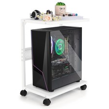 PC Stand Computer Tower Stand 2-Tier Metal CPU Holder with Locking Caster Whe...