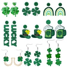 FgTnYh 9 Pairs St Patricks Day Earrings, Green Shamrock Dangle Medium,