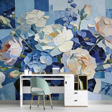 3D Bouquey Oil Paintings Self-adhesive Removeable Wallpaper Wall Mural