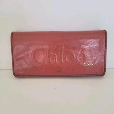 Chloe Raspberry Pink Leather Large Wallet Envelope Logo Clutch Designer 