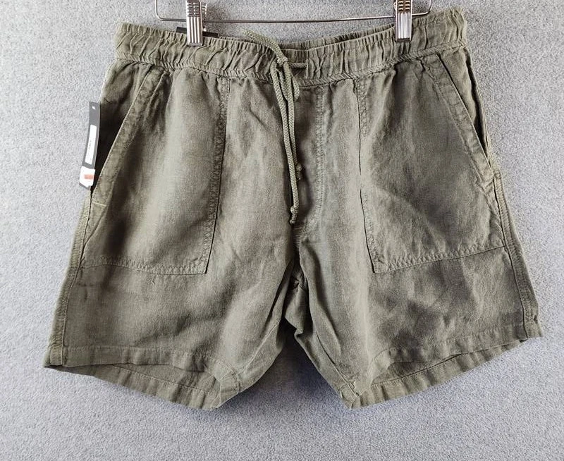 The Men's Store at Bloomingdale's Solid Linen Shorts 36 Olive Drawstring Waist