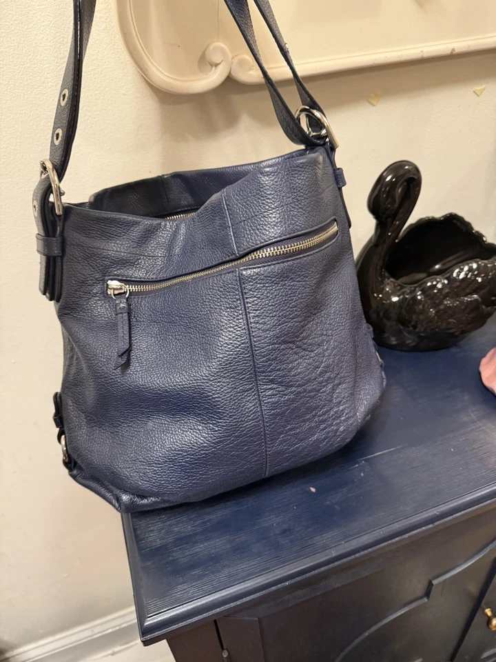 Bolso de Hombro Coach Mediano de Cuero 15064 Auténtico Azul Marino Cuero Guijarro Hobo Foto 3 de 4