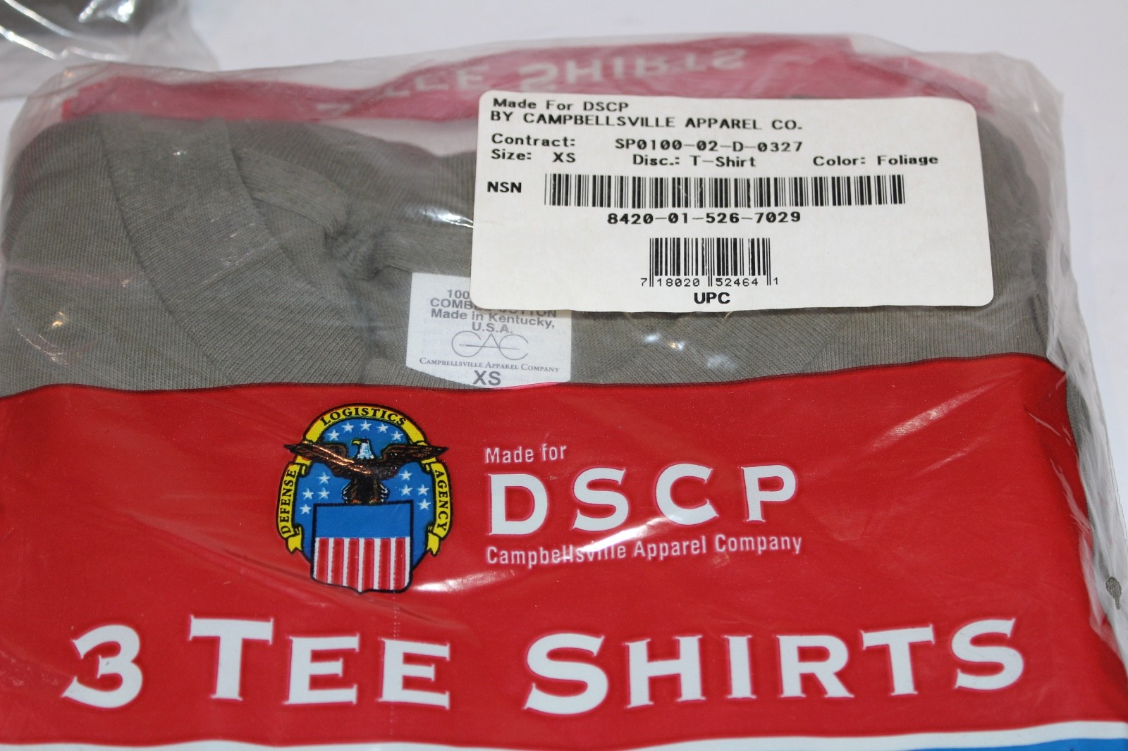 DSCP Military 3-Pack T-Shirts XS Foliage Green 100% Cotton Made in USA NIP