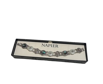 Napier Rhinestone Crystal Blue Clear Silver Tone Bracelet