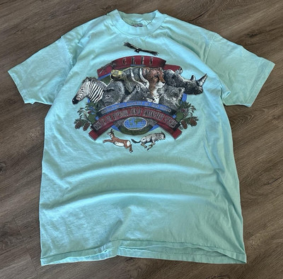 Hanes Beefy-T Men s XL Light Blue Double-Sided San Diego Zoo Crew T-Shirt
