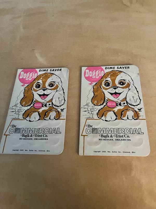1969 Doggie Dime Saver Coin Folders Commercial Bank & Trust Co. Muskogee 2 Pair