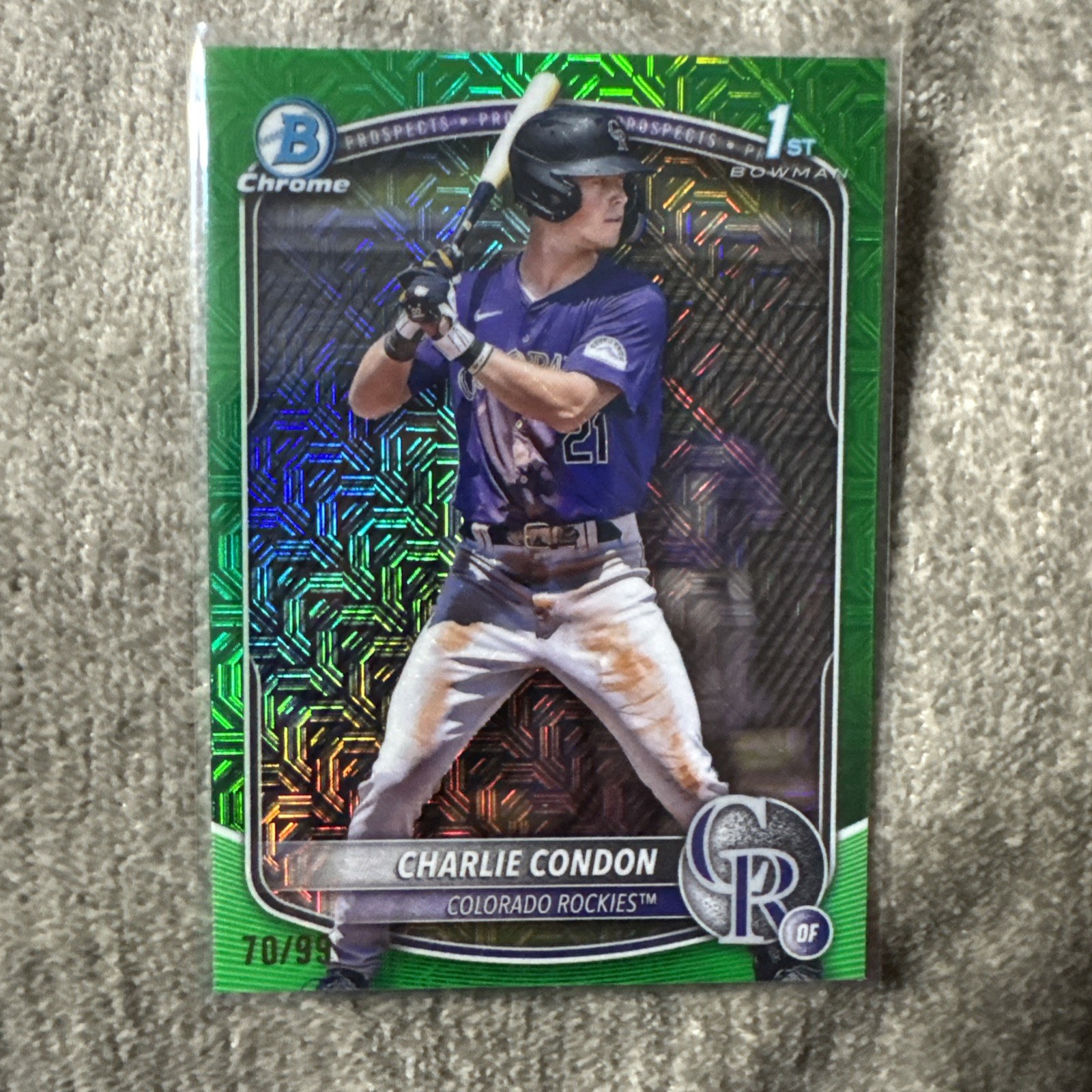 2025 Bowman Mega Box CHARLIE CONDON 1st Bowman Green Mojo Refractor /99 Rockies