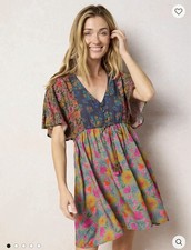 Natural Life Blaire Womens M Boho Flair Sleeve Granola Girl Floral Mini Dress