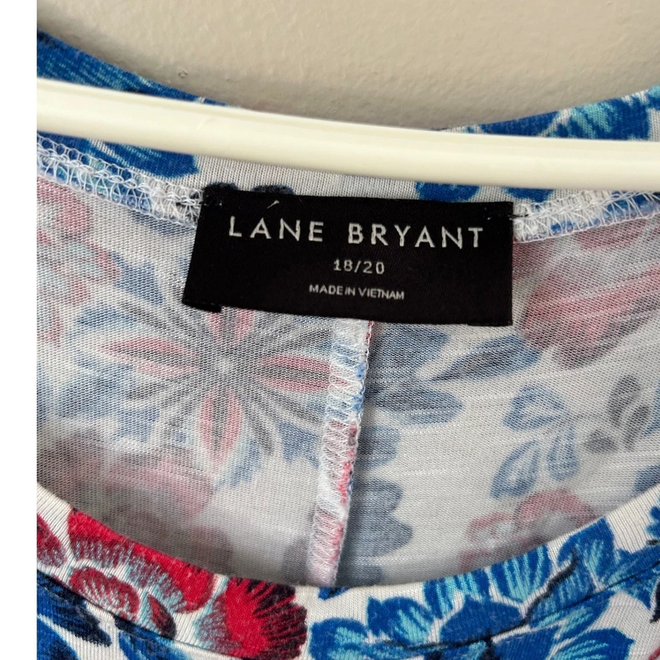 Top túnica Lane Bryant para mujer Plus estampado floral manga corta blanco azul rojo 18 20 Foto 4 de 4