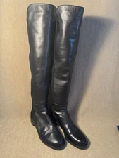 Stuart Weitzman 5050 OTK Boots Sz 6.5 Leather/Gabardine Black New W/Bag