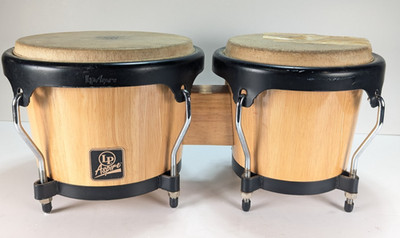 LP Aspire Bongos 7 & 8 Inch Bongo Natural Black Bracket 7'' needs new head/skin