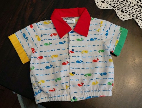 Vintage Baby Togs Boys Size 18 Mos. Baby whale Snap Front Shirt 