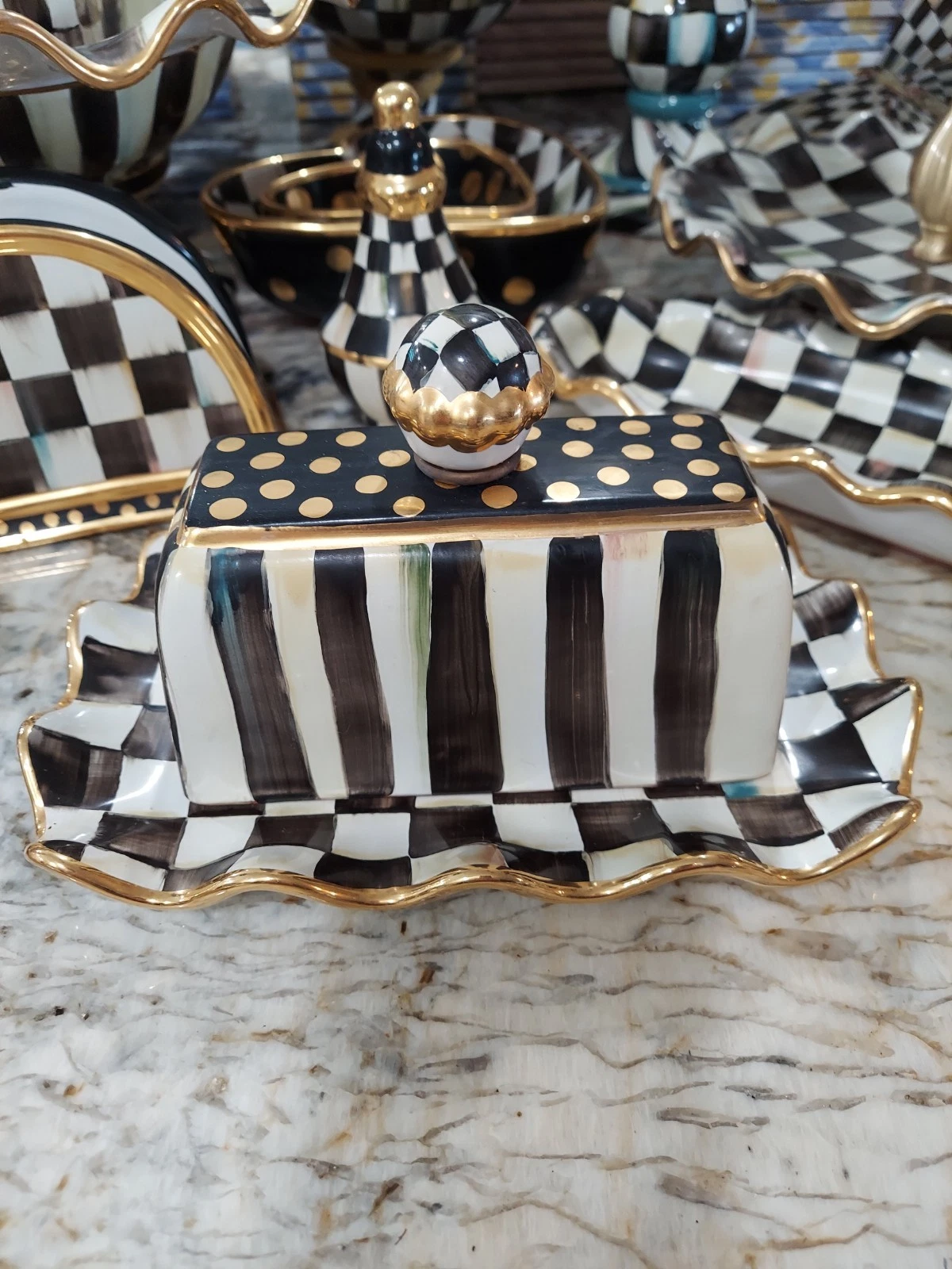 MacKenzie-Childs Courtly Check Fluted Ceramic Butterhouse