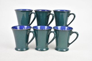 Denby Stoneware Pedestal Mugs Set of 6 Green Blue Dishwasher Safe