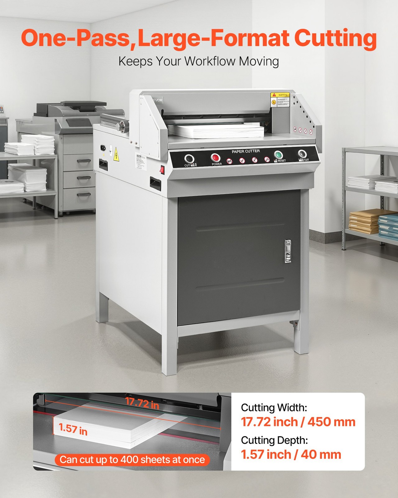 Electric Paper Cutter, Heavy Duty Metal Paper Cutter Machine, 17.72 inch Cutting