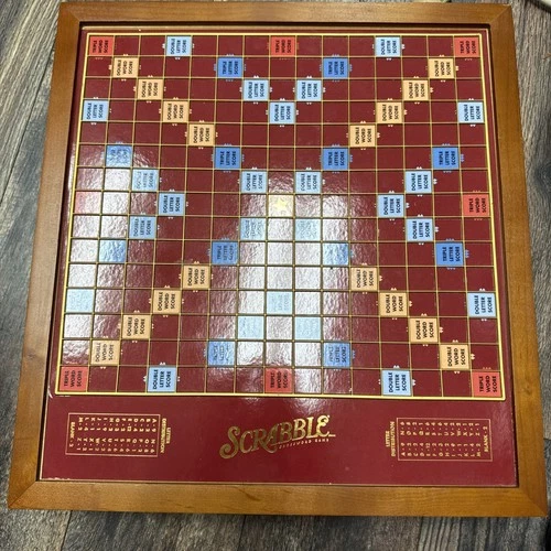 SCRABBLE DELUXE PREMIER WOOD ROTATING BOARD GAME VINTAGE 1999  HASBRO New