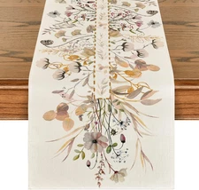 Artoid Mode Wildflower Leaves Floral Fall Table Runner, Autumn Thanksgiving Kitc