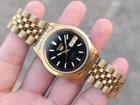 Vintage Seiko 5 Automatic Gold-Tone Black Dial Men's Japanese Wristwatch Working