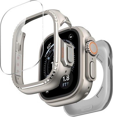 Metal Case For Apple Watch Ultra 49mm - Tempered Glass Screen Protector & Bumper