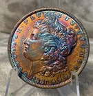 1880 MORGAN SILVER DOLLAR GEM TO SUPERB GEM BU RAINBOW TONED #2766
