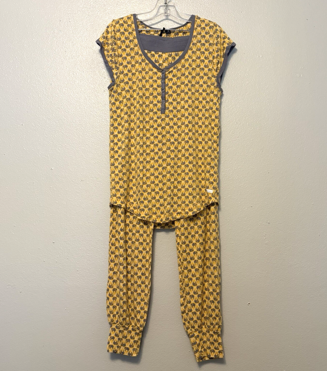 Kensie Pajama Set Women’s Small Elephants Shirt Leggings Pants Yellow Gray  PJs