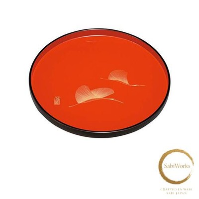 Neu Nakanishi Kogei Tablett rund Tablett Vermilion Paar Kraniche 27 cm