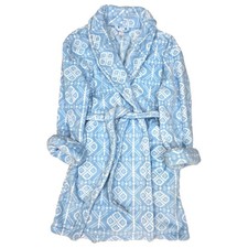 Womens Plush Blue Fleece Long Bathrobe House Coat Bath Robe X-Large