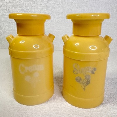 MCM DM Plastics Cream and Sugar Set 5.5  Milk Can Shape Vintage Country Farmhous