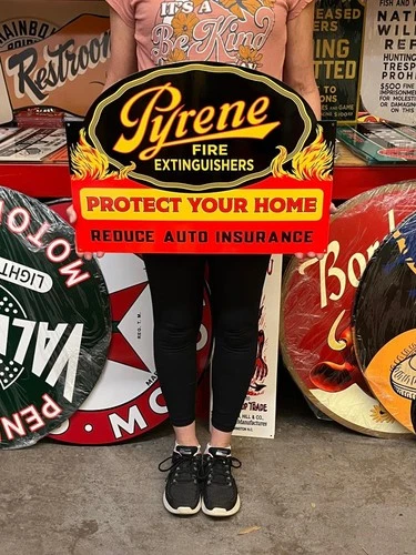 Vintage Style Metal Sign Pyrene Fire Extinguishers NOT Porcelain 22x16 Made USA