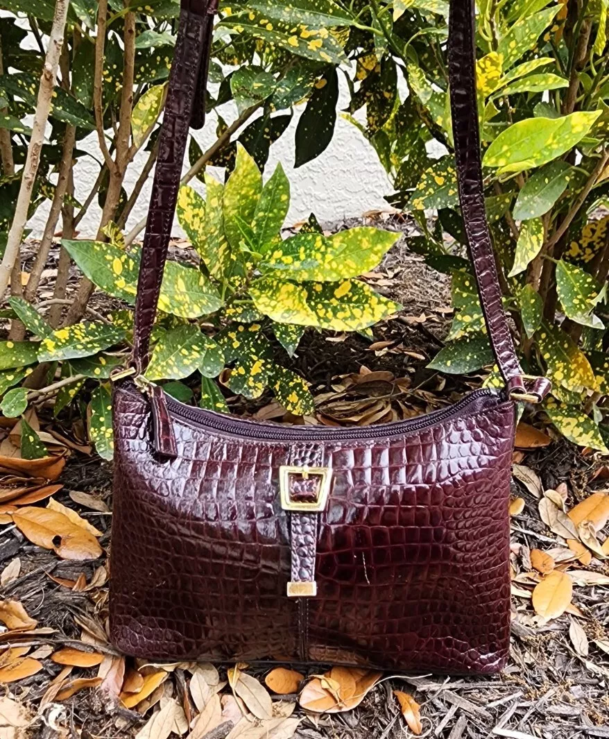 Ralph Lauren Signature Safari Crocodile Embossed Tote Bag Brown