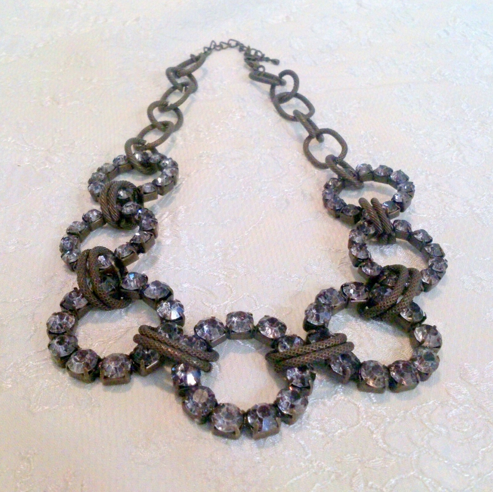 Bronze Tone Rhinestone Circle Statement Necklace - image 1
