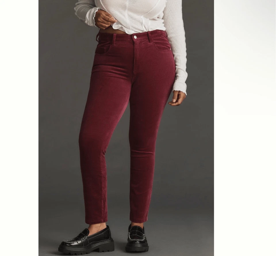 Pantalones de mezclilla Anthropologie Pilcro ajustados de pana tiro alto 18 W nuevos con etiquetas rojos elásticos