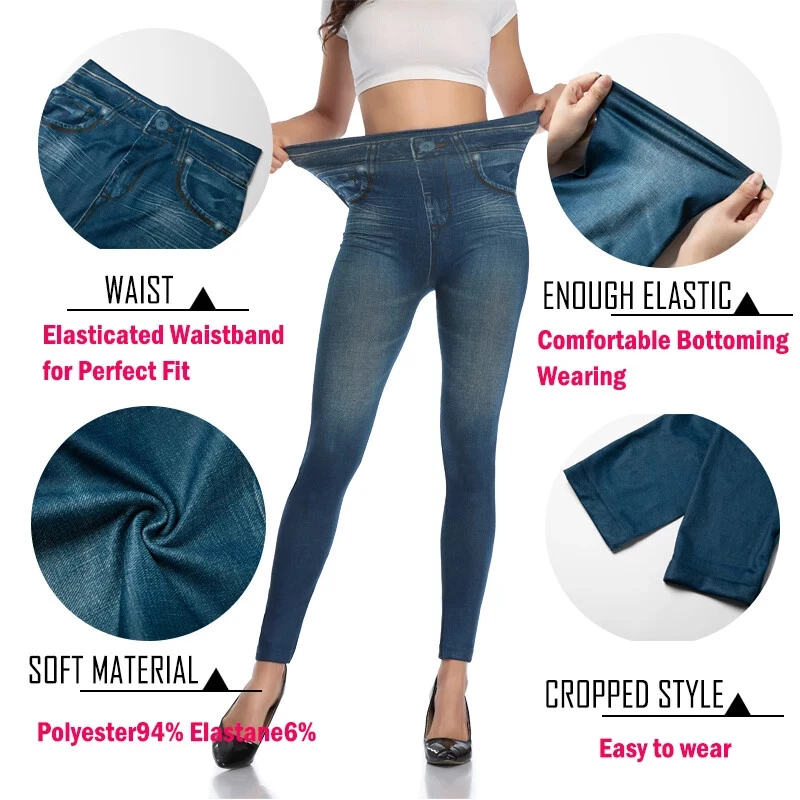 Women's Push Up Leggings Faux Denim Jeans Printing Slimming Leggins Pencil Pants - Image 3 of 4